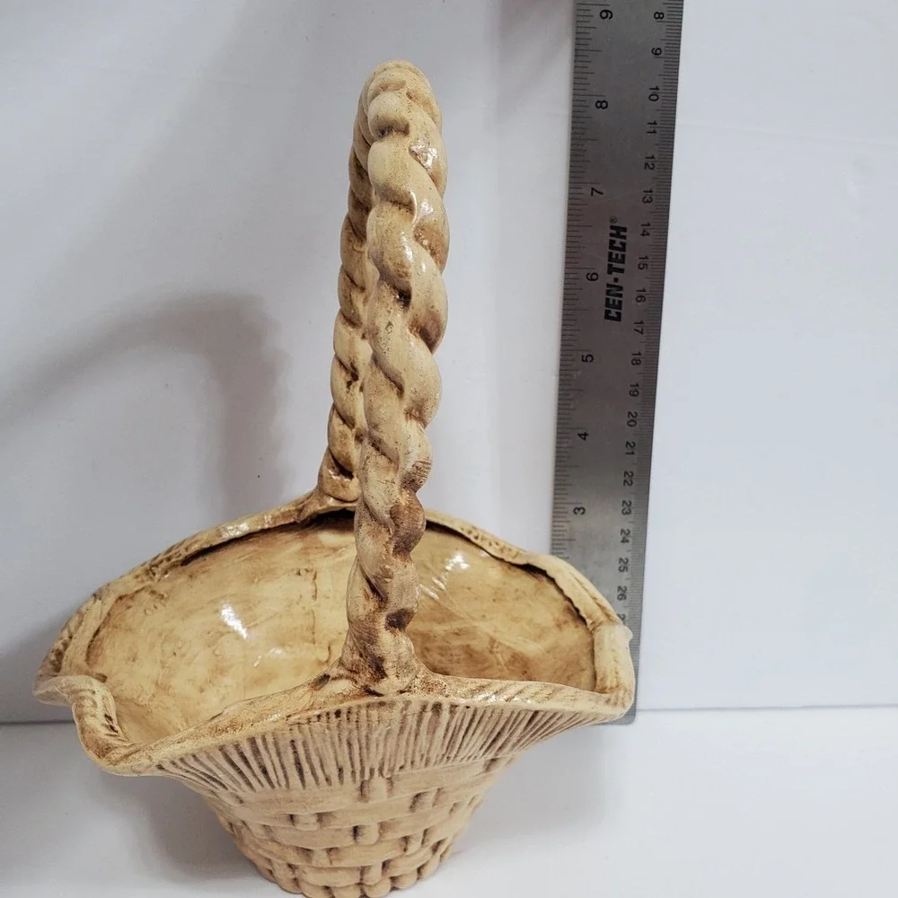 Euro-O-Con Mold Vintage Ceramic Basket Twig Handle Rustic Farmhouse Decor Accent